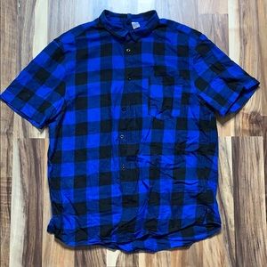 H&M Mens Blue Black Buffalo Check Button Down